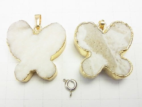 1pc $6.79! Druzy Quartz Pendant Butterfly Shape Gold Color 1pc