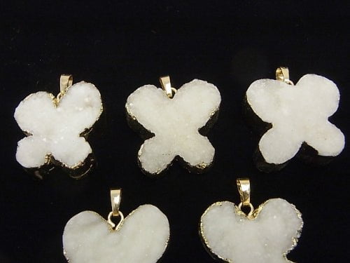 1pc $6.79! Druzy Quartz Pendant Butterfly Shape Gold Color 1pc