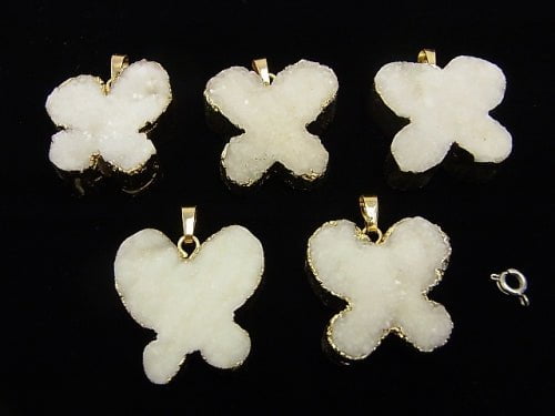 1pc $6.79! Druzy Quartz Pendant Butterfly Shape Gold Color 1pc