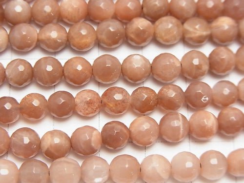 Orange - Brown Moonstone AA ++ 128 Faceted Round 6 mm half or 1 strand beads (aprx. 15 inch / 38 cm)