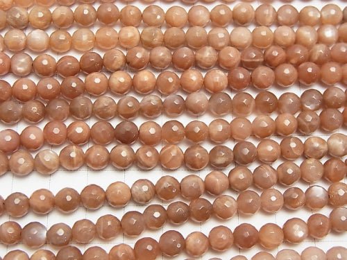 Orange - Brown Moonstone AA ++ 128 Faceted Round 6 mm half or 1 strand beads (aprx. 15 inch / 38 cm)