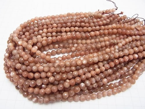 Orange - Brown Moonstone AA ++ 128 Faceted Round 6 mm half or 1 strand beads (aprx. 15 inch / 38 cm)