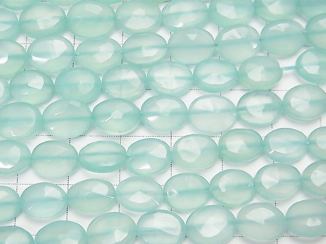 [Video] High Quality Sea Blue Chalcedony AAA Faceted Oval 1strand beads (aprx.13inch / 32cm)