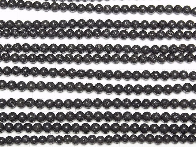 [World Heritage, Mt. Fuji ]  Mt. Fuji Lava AA + Round 4mm [Our shop original] 1strand beads (aprx.15inch / 38cm)