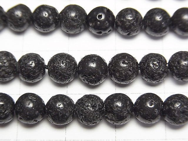 [World Heritage, Mt. Fuji ]  Mt.Fuji Lava AA ++ Round 6mm [our original] half or 1strand beads (aprx.15inch / 38cm)