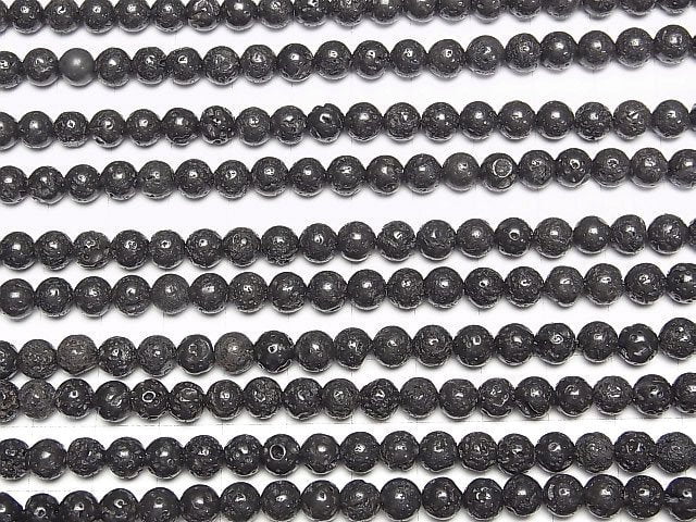 [World Heritage, Mt. Fuji ]  Mt.Fuji Lava AA ++ Round 6mm [our original] half or 1strand beads (aprx.15inch / 38cm)