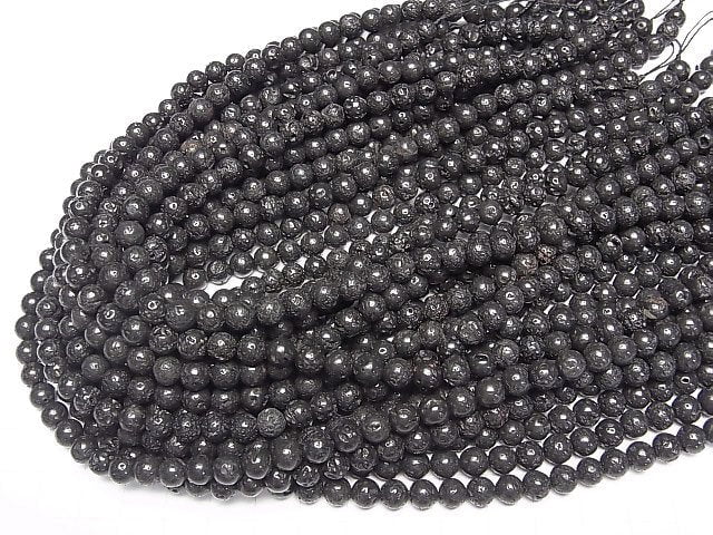 [World Heritage, Mt. Fuji ]  Mt.Fuji Lava AA ++ Round 6mm [our original] half or 1strand beads (aprx.15inch / 38cm)