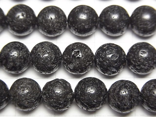 [World Heritage, Mt. Fuji ]  Mt. Fuji Lava AA + Round 8mm [Our original] half or 1strand beads (aprx.15inch / 38cm)