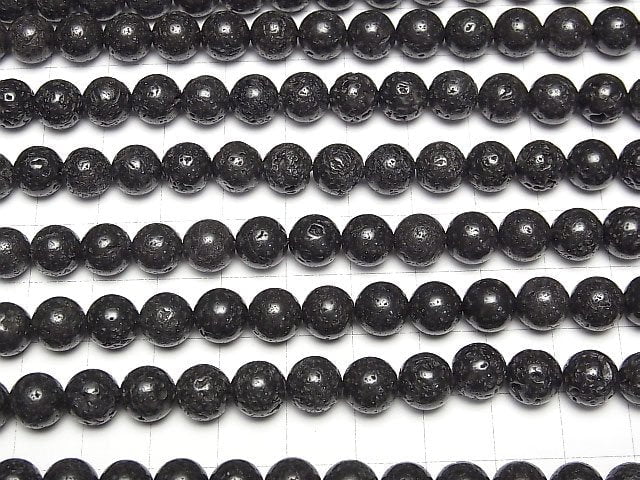 [World Heritage, Mt. Fuji ]  Mt. Fuji Lava AA + Round 8mm [Our original] half or 1strand beads (aprx.15inch / 38cm)