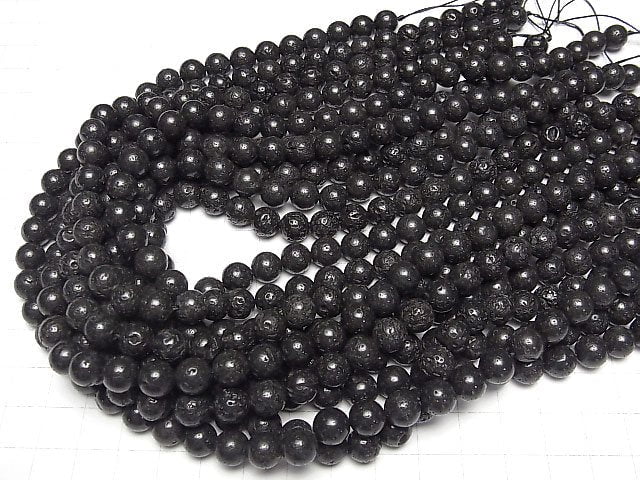 [World Heritage, Mt. Fuji ]  Mt. Fuji Lava AA + Round 8mm [Our original] half or 1strand beads (aprx.15inch / 38cm)