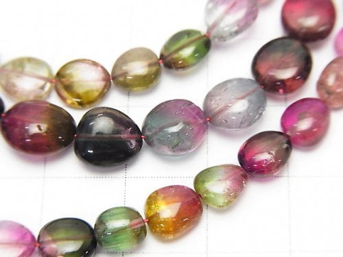 [Video] [One of a kind] High Quality Bi-color Tourmaline AAA Flat Nugget Size Gradation 1strand (46cm) NO.1