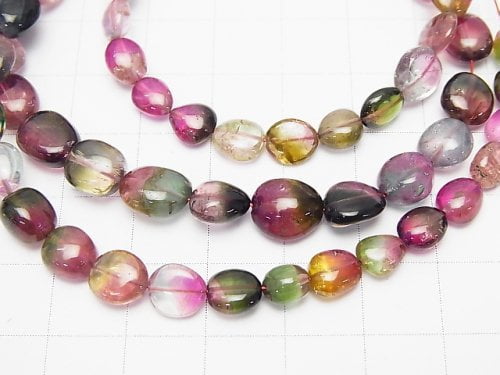 [Video] [One of a kind] High Quality Bi-color Tourmaline AAA Flat Nugget Size Gradation 1strand (46cm) NO.1