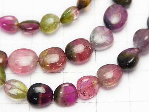 [Video] [One of a kind] High Quality Bi-color Tourmaline AAA Flat Nugget Size Gradation 1strand beads (aprx.19inch / 47cm) NO.2