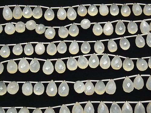 [Video] High Quality White Chalcedony AAA Drop Faceted Briolette Coating half or 1strand beads (aprx.7inch / 18 cm)