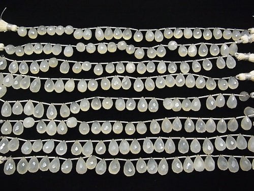 [Video] High Quality White Chalcedony AAA Drop Faceted Briolette Coating half or 1strand beads (aprx.7inch / 18 cm)