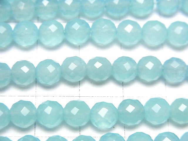 [Video] Sea blue Chalcedony AAA 64 Faceted Round 6 mm half or 1 strand beads (aprx.15 inch / 38 cm)