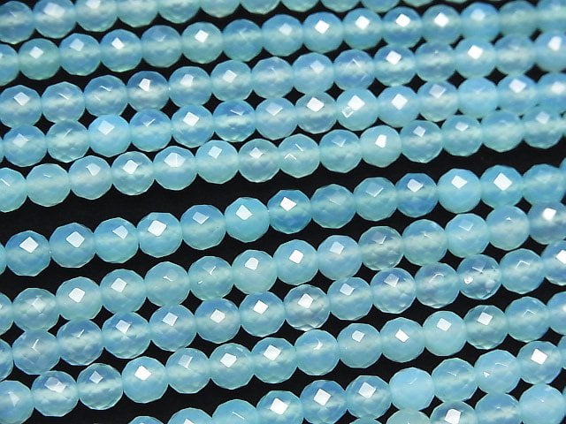 [Video] Sea blue Chalcedony AAA 64 Faceted Round 6 mm half or 1 strand beads (aprx.15 inch / 38 cm)