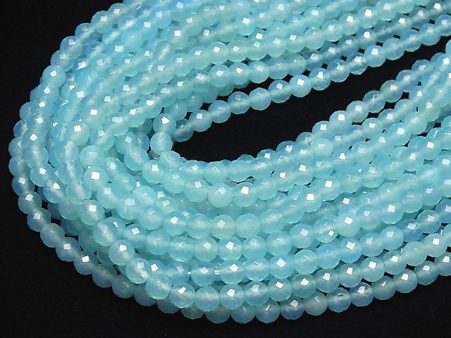 [Video] Sea blue Chalcedony AAA 64 Faceted Round 6 mm half or 1 strand beads (aprx.15 inch / 38 cm)