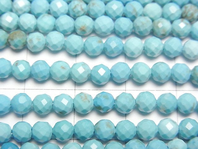 [Video] High Quality!  Magnesite Turquoise  32Faceted Round 4mm 1strand beads (aprx.15inch/37cm)