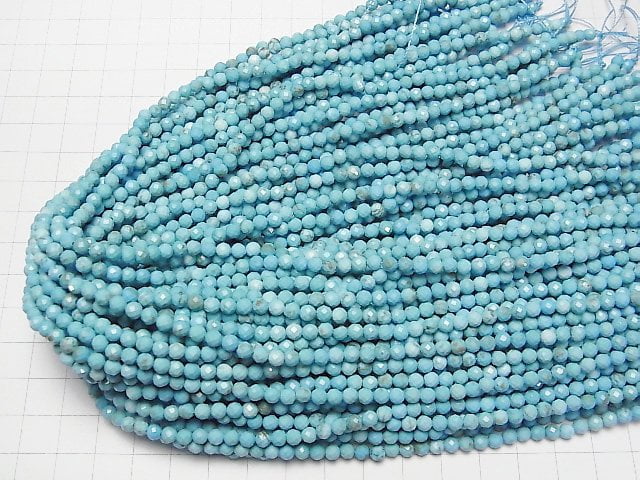 [Video] High Quality!  Magnesite Turquoise  32Faceted Round 4mm 1strand beads (aprx.15inch/37cm)