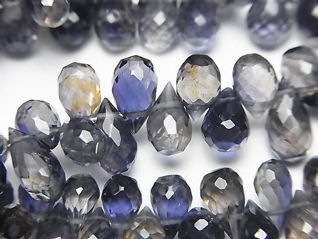 高品質堇青石AAA刻面水滴半串或1串珠子 (約7英吋/19公分)
