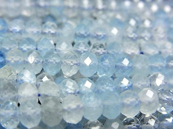 [Video]High Quality! Aquamarine AA++ Faceted Button Rondelle 5x5x4mm half or 1strand beads (aprx.15inch/36cm)