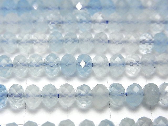 [Video]High Quality! Aquamarine AA++ Faceted Button Rondelle 5x5x4mm half or 1strand beads (aprx.15inch/36cm)