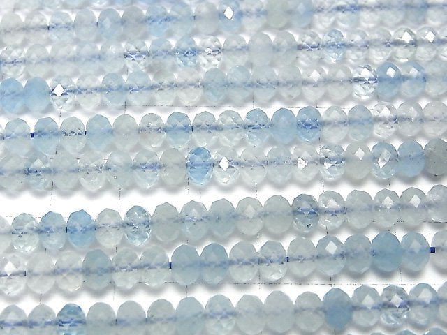 [Video]High Quality! Aquamarine AA++ Faceted Button Rondelle 5x5x4mm half or 1strand beads (aprx.15inch/36cm)