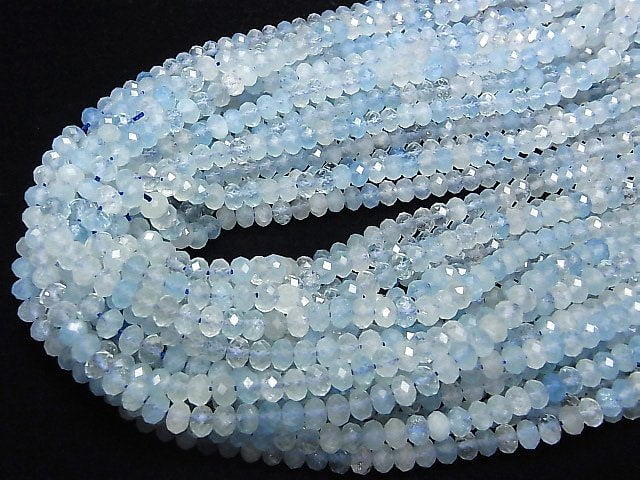 [Video] High Quality!  Aquamarine AA++ Faceted Button Roundel 5.5x5.5x4mm half or 1strand beads (aprx.15inch/36cm)