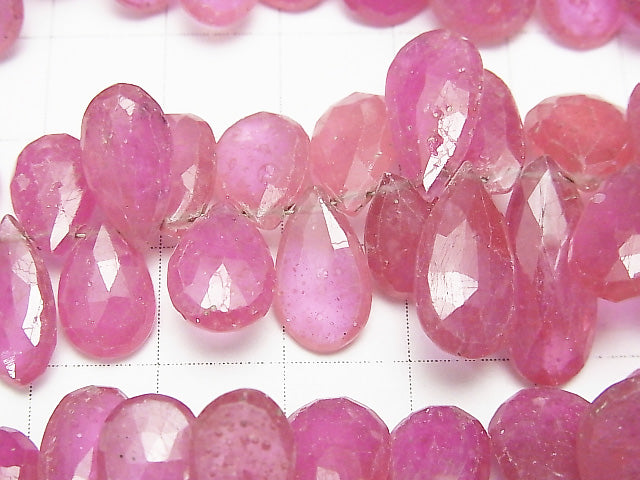 [Video] Pink Sapphire AA ++ Pear shape Faceted Briolette half or 1strand beads (aprx.7inch / 17 cm)