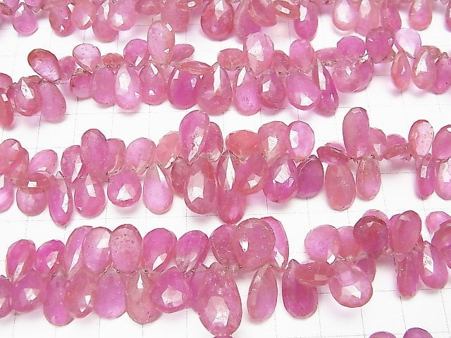 [Video] Pink Sapphire AA ++ Pear shape Faceted Briolette half or 1strand beads (aprx.7inch / 17 cm)