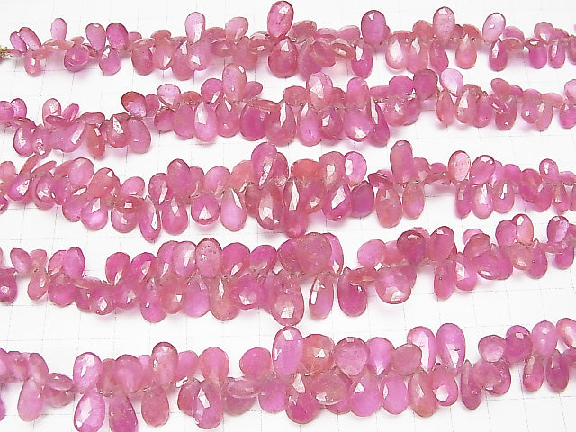[Video] Pink Sapphire AA ++ Pear shape Faceted Briolette half or 1strand beads (aprx.7inch / 17 cm)