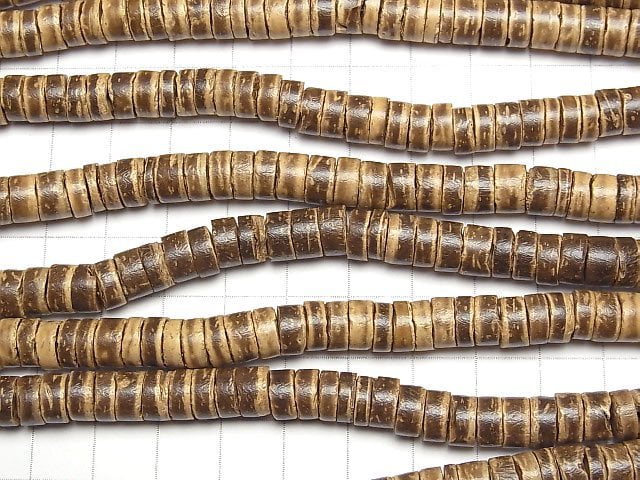 Coconut Tube 8x8x3mm Beige x Brown 1strand beads (aprx.22inch/55cm)