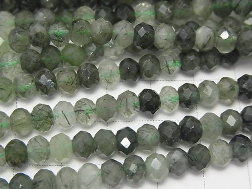 High Quality! Actinolite in Quartz AA ++ Faceted Button Roundel 6 x 6 x 4 mm half or 1 strand beads (aprx.15 inch / 38 cm)