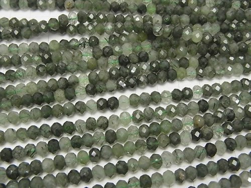 High Quality! Actinolite in Quartz AA ++ Faceted Button Roundel 6 x 6 x 4 mm half or 1 strand beads (aprx.15 inch / 38 cm)