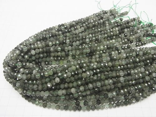 High Quality! Actinolite in Quartz AA ++ Faceted Button Roundel 6 x 6 x 4 mm half or 1 strand beads (aprx.15 inch / 38 cm)