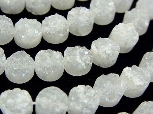 Druzy Quartz Coin 8 x 8 x 6 mm AB coating half or 1 strand (aprx.7 inch / 18 cm)