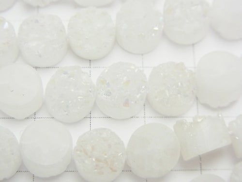 Druzy Quartz Coin 8 x 8 x 6 mm AB coating half or 1 strand (aprx.7 inch / 18 cm)