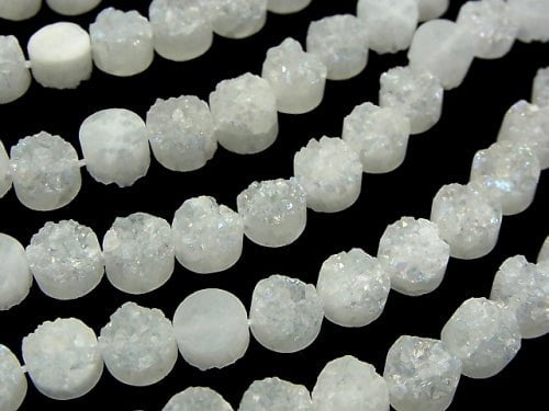 Druzy Quartz Coin 8 x 8 x 6 mm AB coating half or 1 strand (aprx.7 inch / 18 cm)