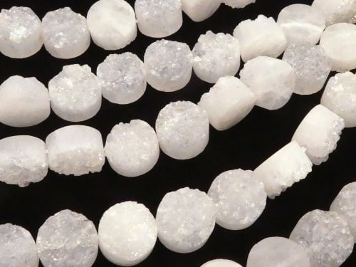 [Video] Druzy Quartz Coin 12 x 12 x 7 mm AB coating half or 1 strand beads (aprx.7 inch / 18 cm)