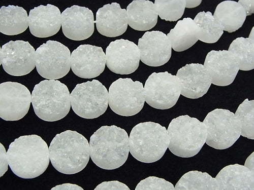 [Video] Druzy Quartz Coin 14 x 14 x 6 mm AB coating half or 1 strand beads (aprx.7 inch / 17 cm)