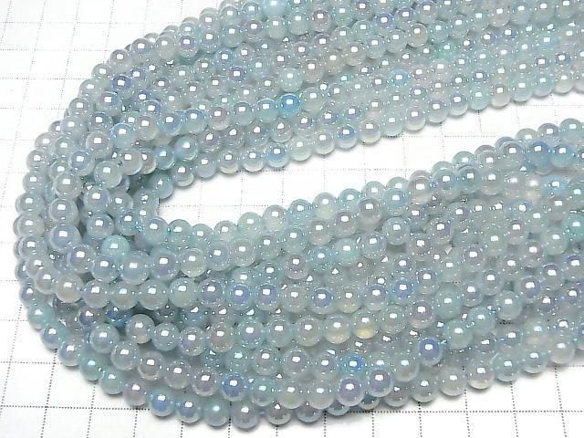 [Video] Flash, Blue color Chalcedony Round 6mm 1-strand beads (approx. 14 inches/35 cm)