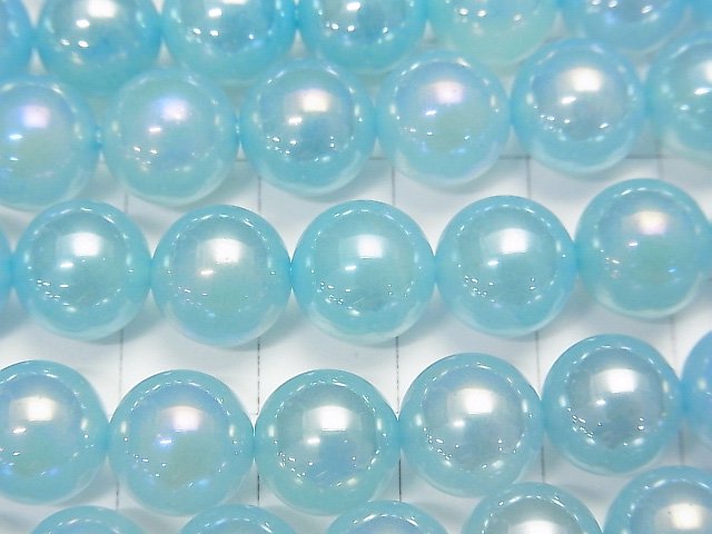 Flash, blue color Chalcedony Round 10mm half or 1strand beads (aprx.15inch / 36cm)