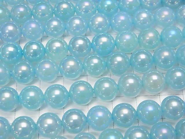 Flash, blue color Chalcedony Round 10mm half or 1strand beads (aprx.15inch / 36cm)