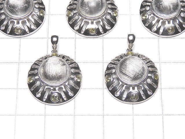 Meteorite (Muonionalusta ) & Moldavite 4 stones! Pendant 20x20x8mm Silver925