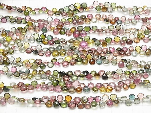 Top Quality Multicolor Tourmaline AAAA Chestnut Faceted Briolette half or 1strand beads (aprx.7inch / 18 cm)