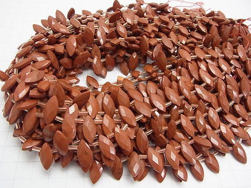 Red Jasper Faceted Marquise 15 x 7 x 4 mm half or 1 strand beads (aprx.15 inch / 38 cm)