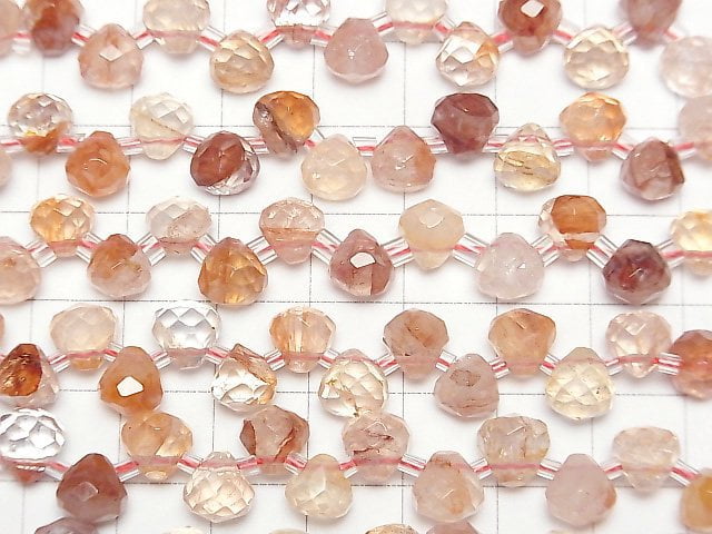 [Video]Red Hematite Quartz Onion Faceted Briolette 7x7x7mm 1/4 or 1strand beads (aprx.15inch/36cm)