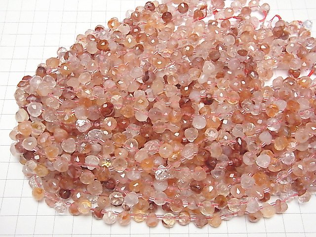 [Video]Red Hematite Quartz Onion Faceted Briolette 7x7x7mm 1/4 or 1strand beads (aprx.15inch/36cm)