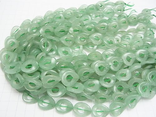 Green Aventurine Twist Pear shape (Donut) 18 x 15 x 4 mm half or 1 strand beads (aprx.15 inch / 36 cm)